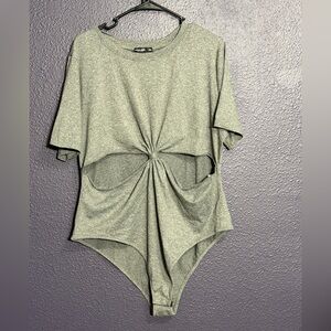SHEIN Gray Twist front cutout Bodysuit Tee